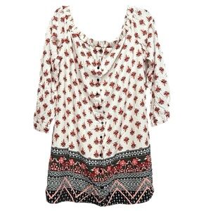 Xhilaration Cream Asymmetrical 3/4 Sleeve Tunic Size XL